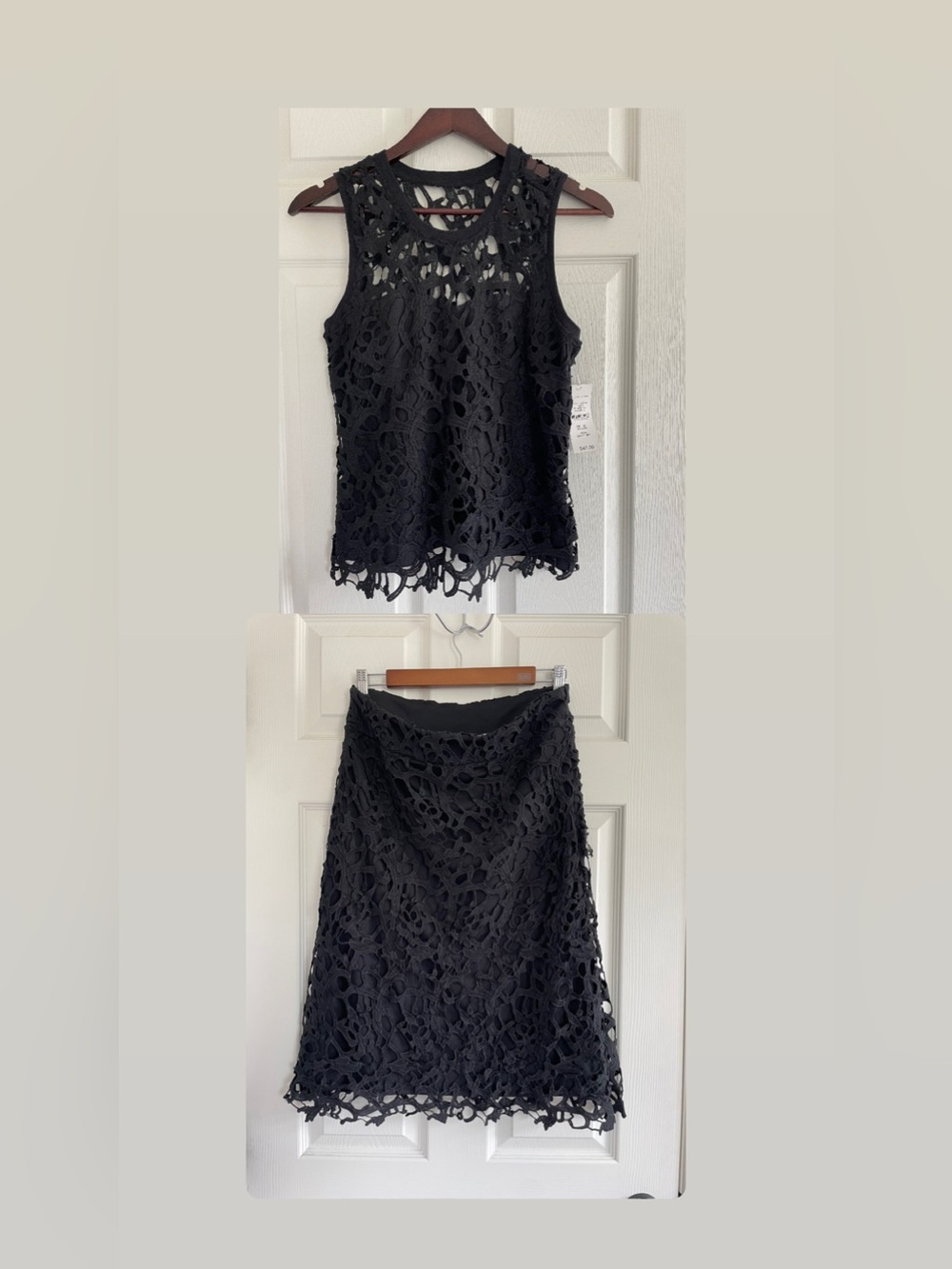 Valerie Stevens Black Lace 2 Piece Skirt Set NWT Sleeveless Top Evening Cocktail